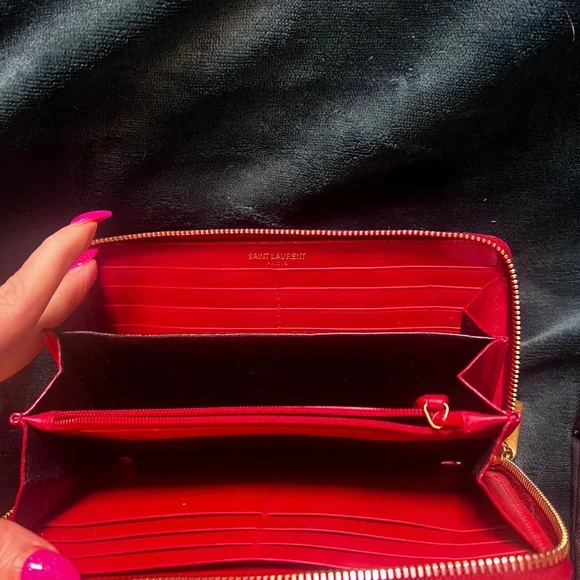 Saint Laurent red long wallet  Black Dust Bag and Box. **AUTHENTIC** - Picture 7 of 14